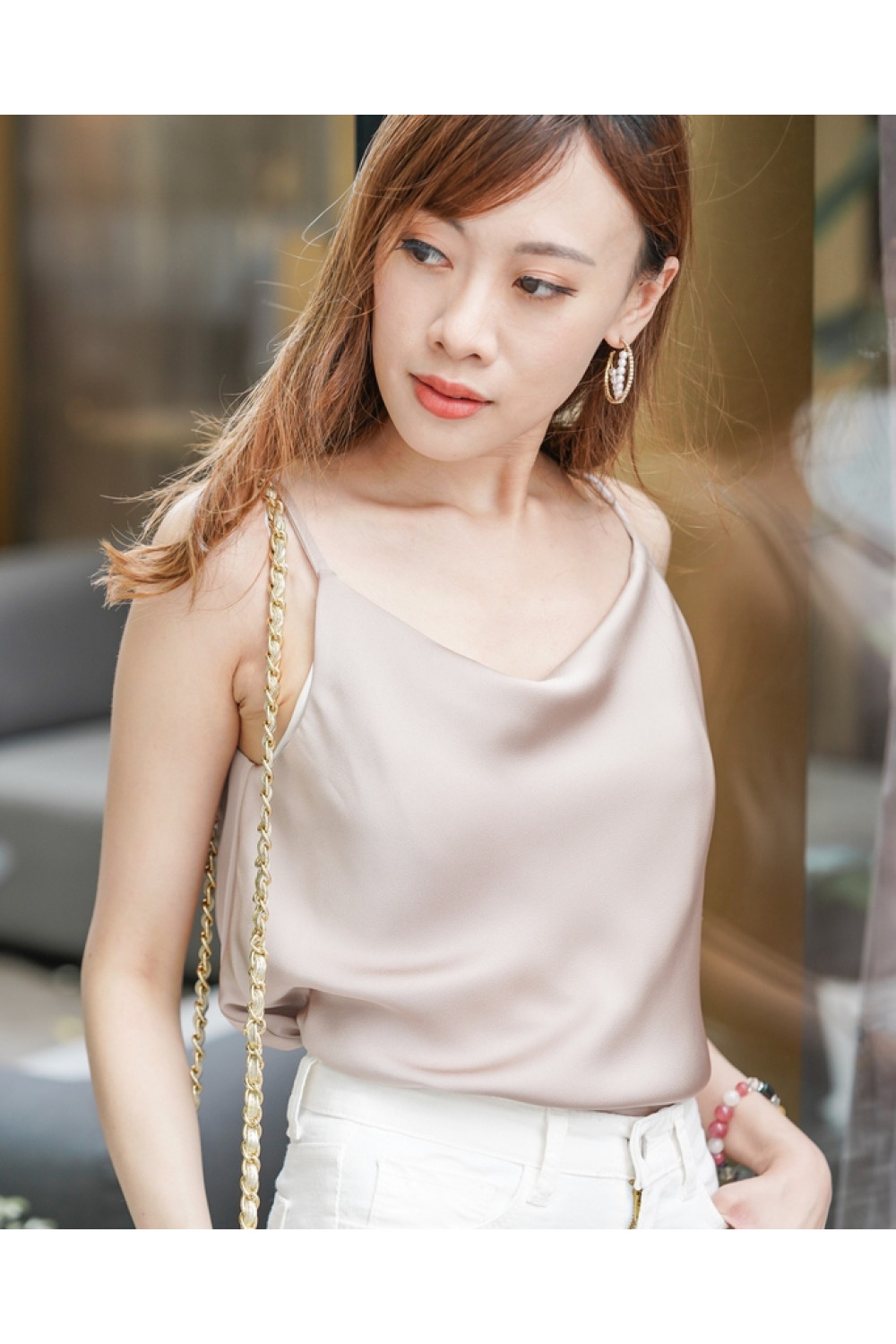 HESTIA'S flawless drape silky vest(sand beige)♡