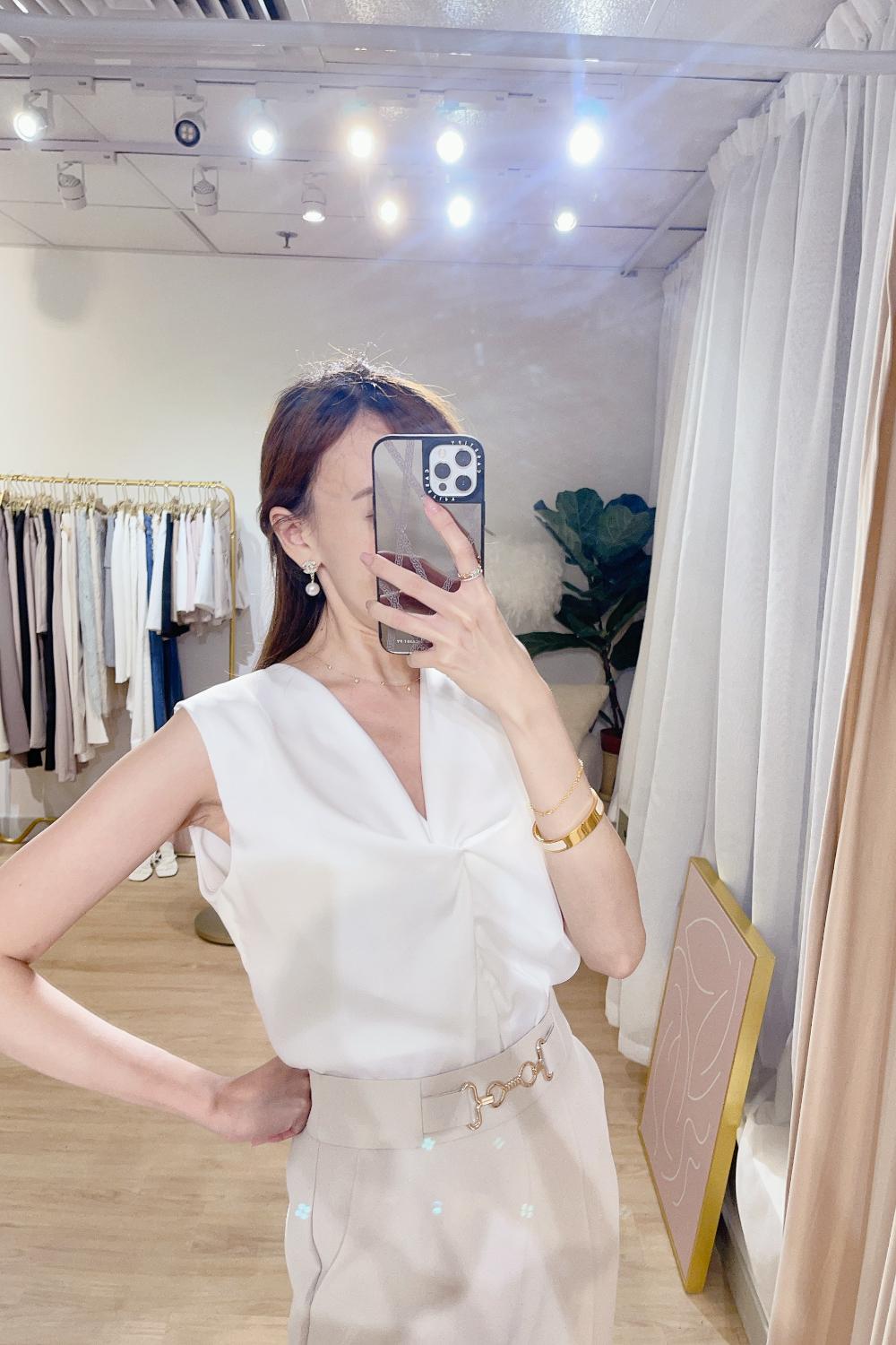 Thai satin classy knot top (pearl white)