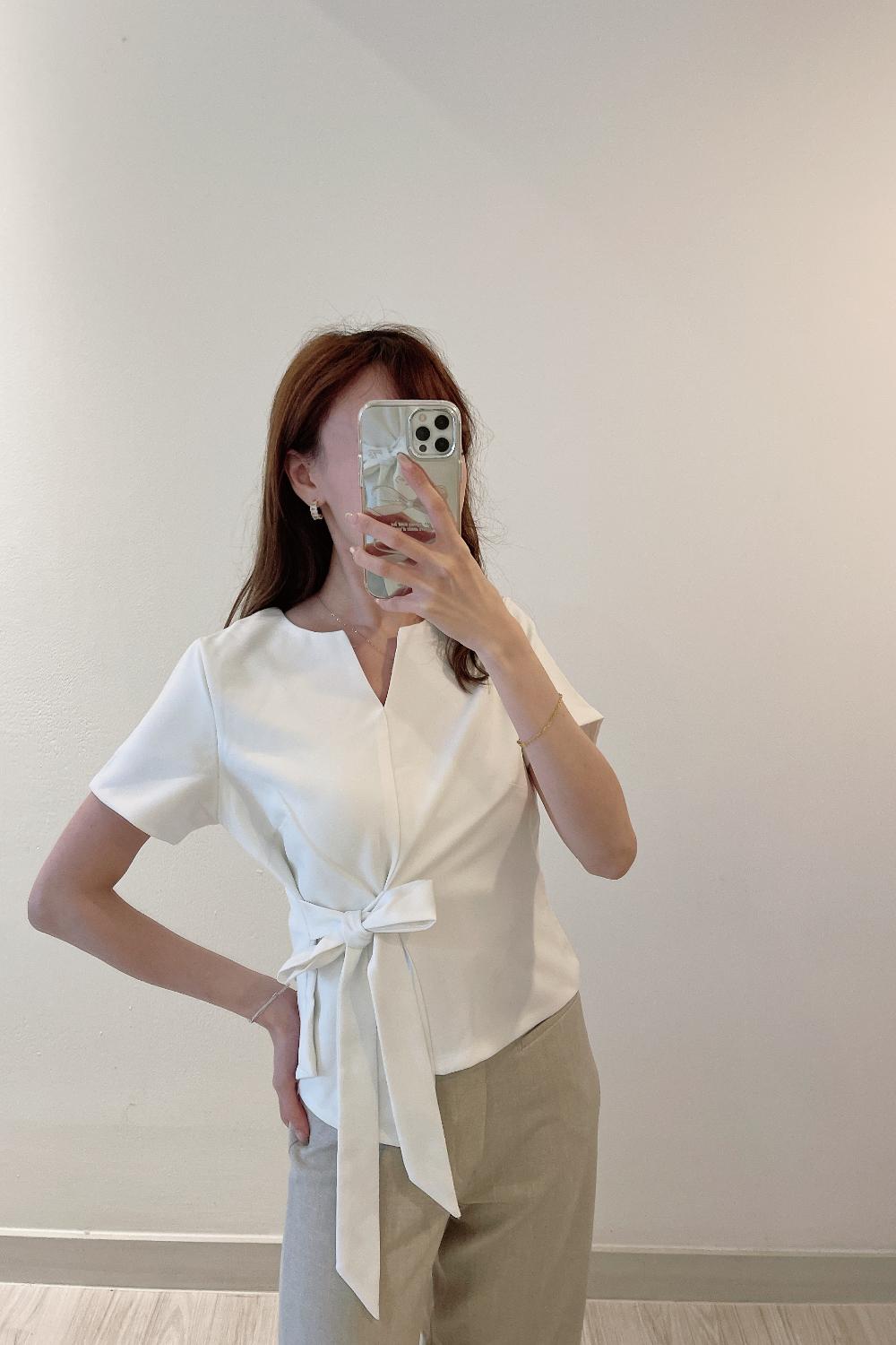 Thai side ribbon work blouse (2 colors)