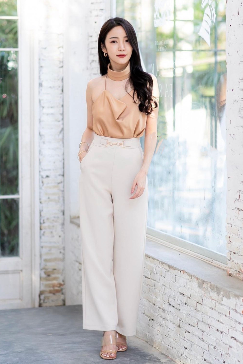 Thai golden buckle wide leg suit pants (2 colours)