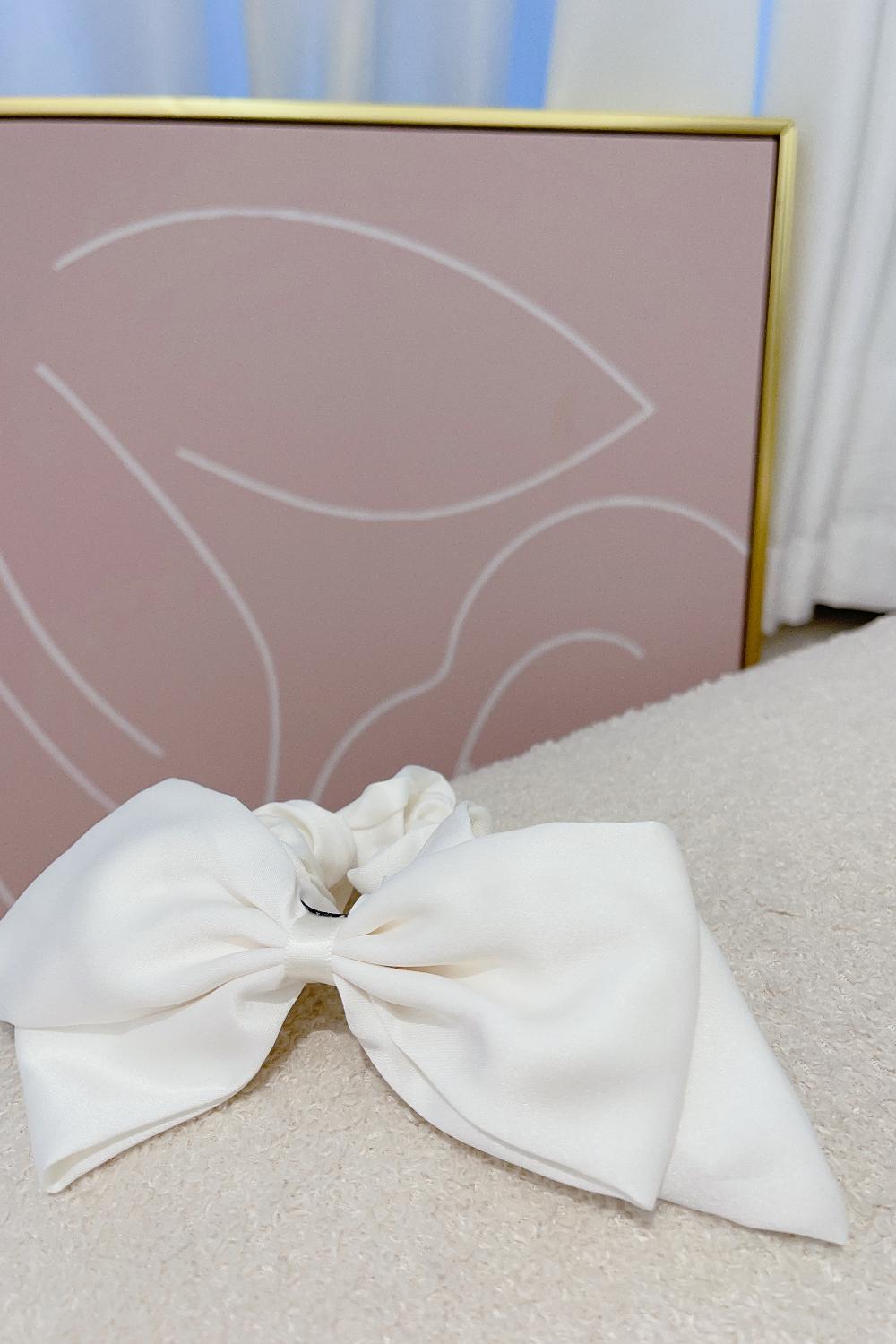 Pearl white hand-made ribbon scrunchie