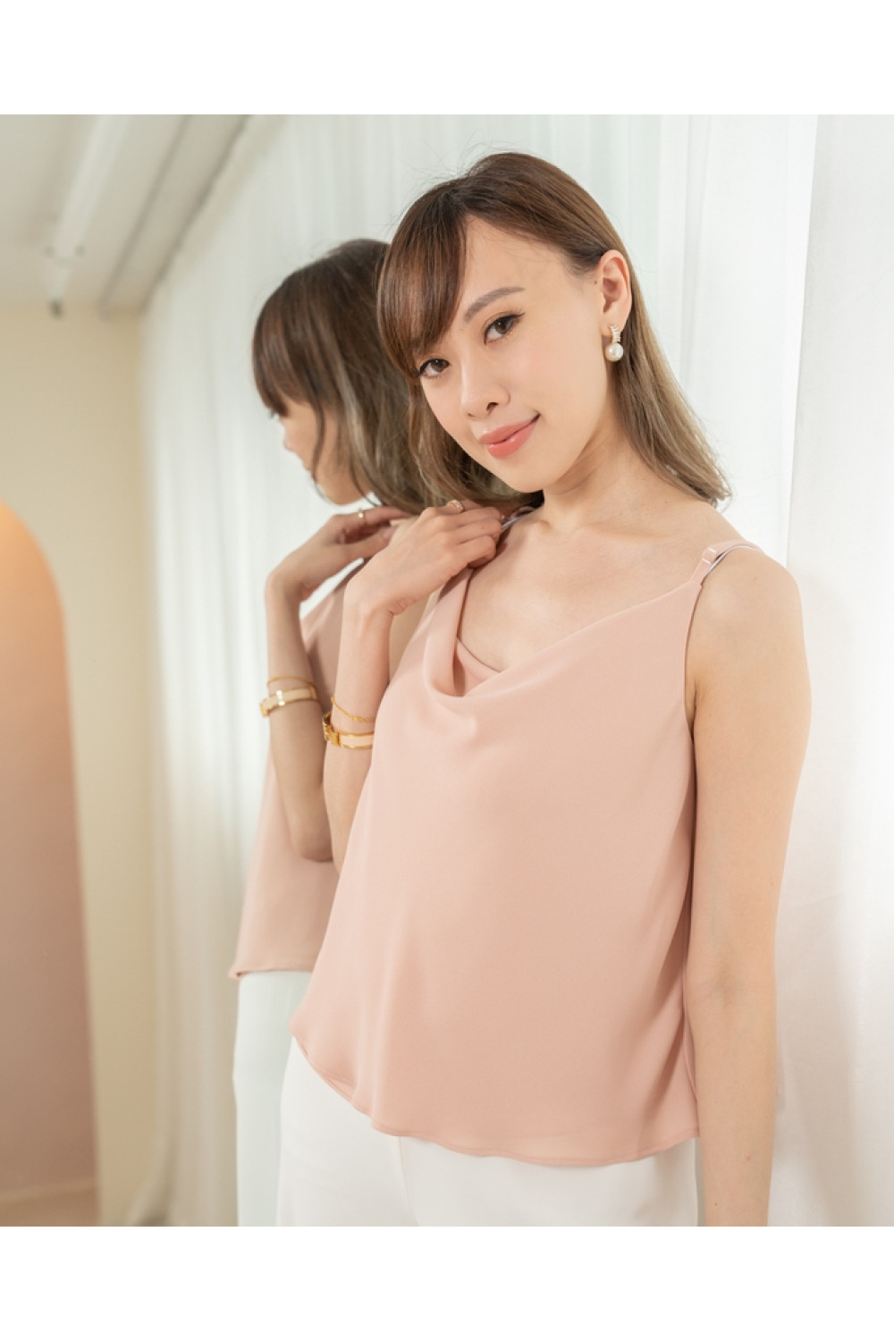 HESTIA’S double layers drape vest (Peach)