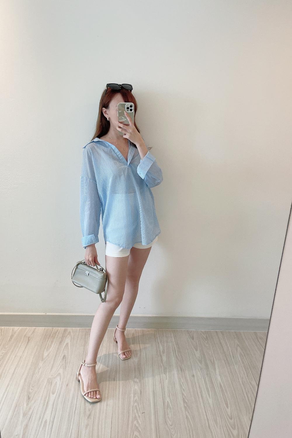 Thai semi sheer stripe shirt (2 colors)