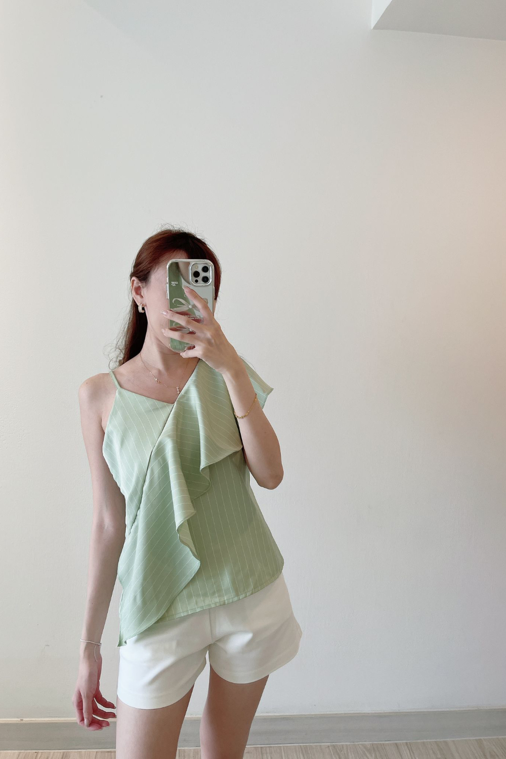 Thai stripe asymmetrical ruffles top (Mint)