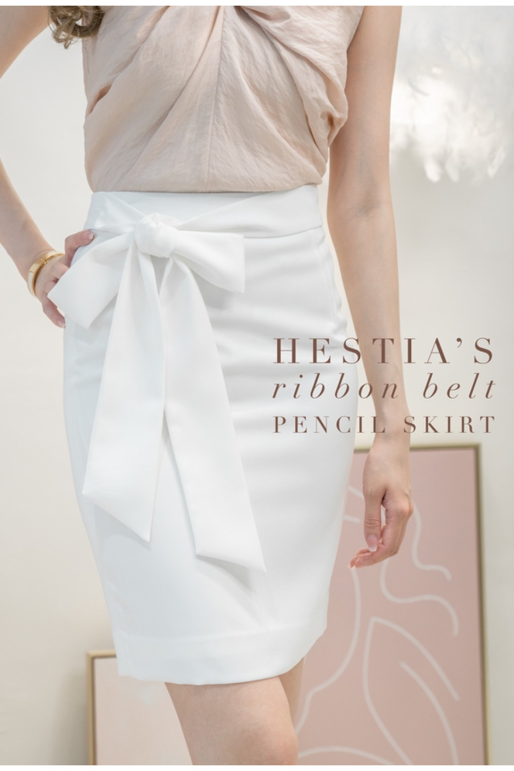 HESTIA’S ribbon belt pencil skirt (White)