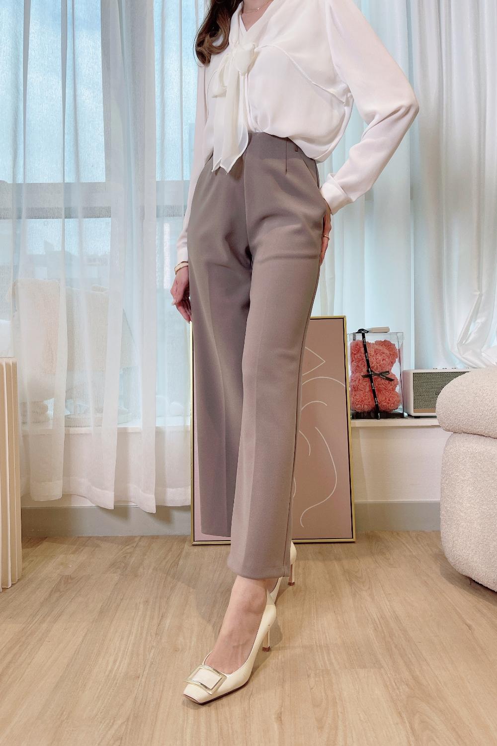 Elastic wide leg suit pants (Mocha Grey)