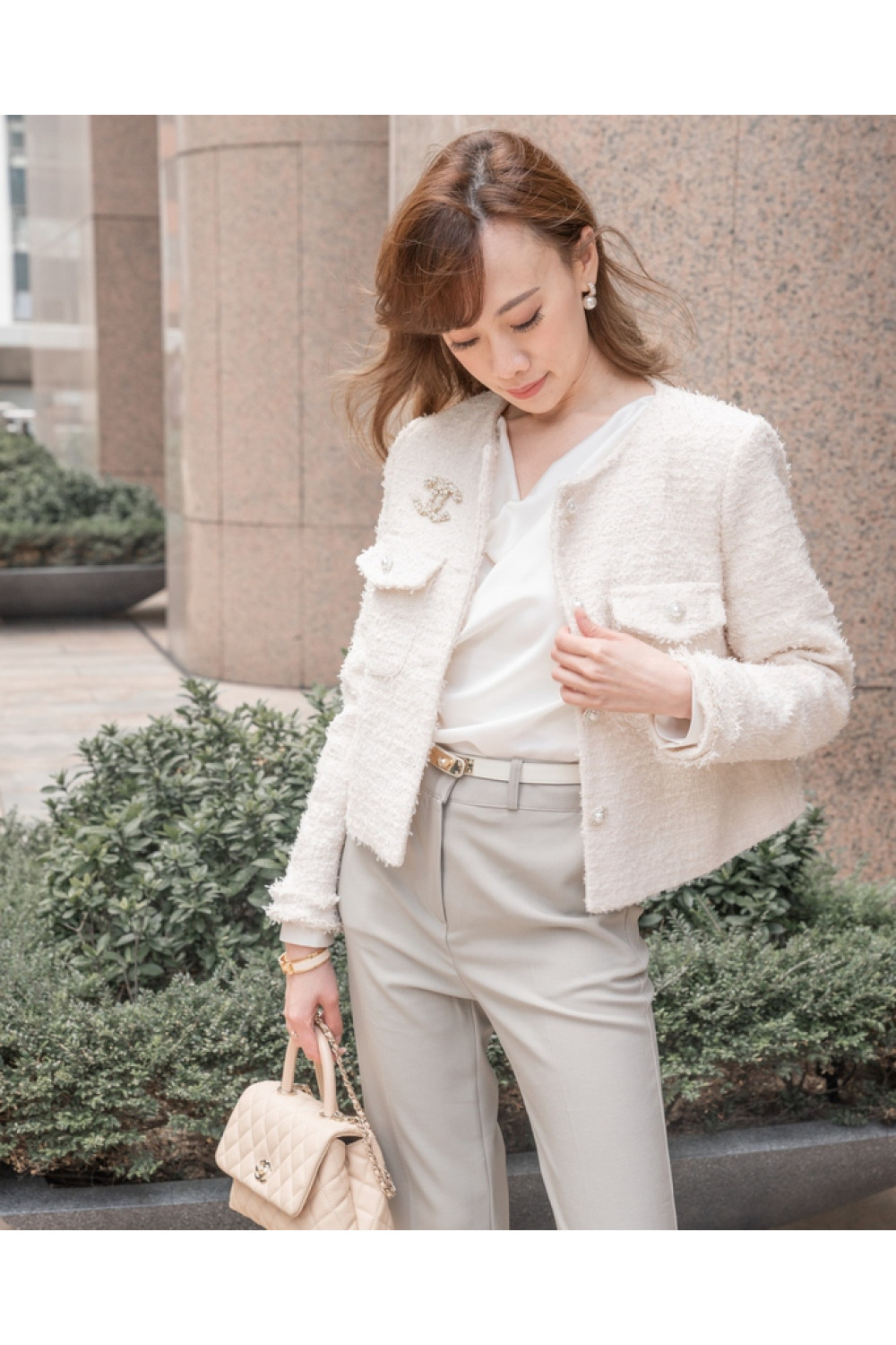 My spring blossom tweed jacket(Ivory)