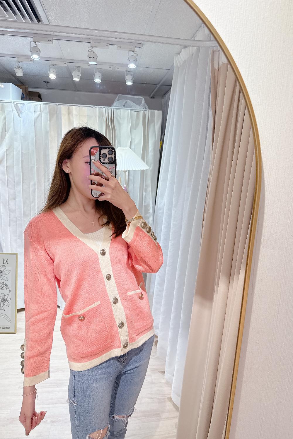 [Limited] Chic pink gold button cardi