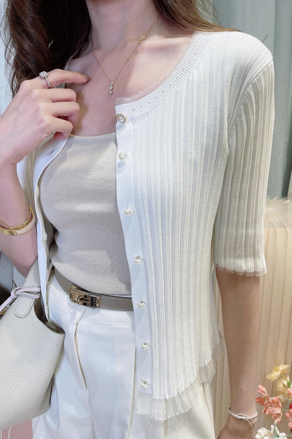 Sheer layers pearl cardi (Ivory)